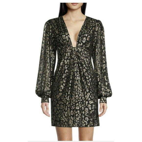 Michael Kors Dresses & Skirts - Michael Kors $395 Leopard Gold Metallic Low Cut Mini Dress Sz 4 NWT
